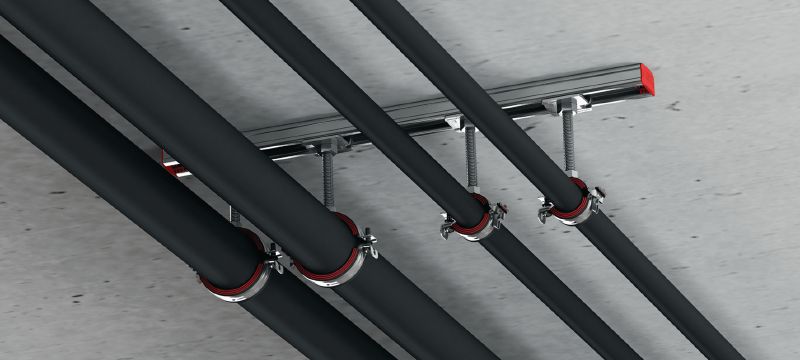 MP-U-I Gyorsbefogó csőbilincs Galvanizált csőbilincs hangszigetelő betéttel és gyorszárral a közepes igénybevételű munkák hatékonyságához Alkalmazások 1