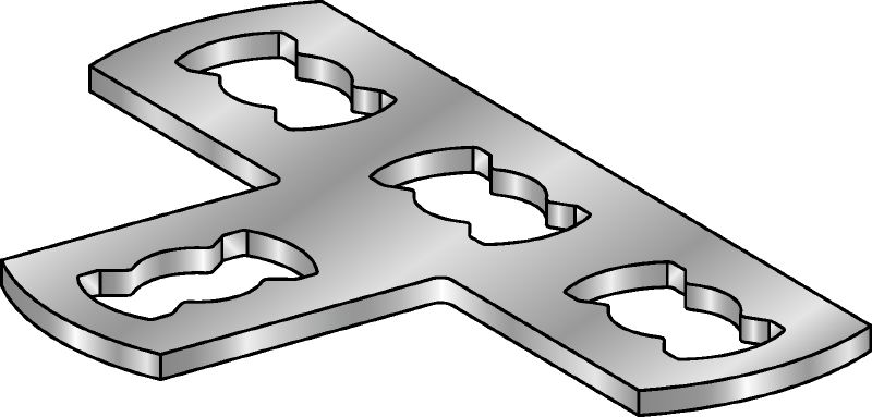 MQV-T-F lapos lemez csatlakozó Tűzihorganyzott lapos lemez csatlakozó, sínek megfelelő szögben való összekötéséhez