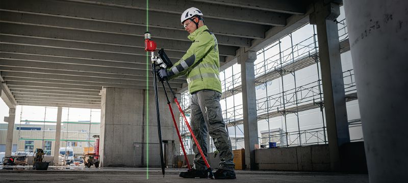 PM 2-PG / POA 70 elrendezési pontlézer Önszintező elrendezési pontlézer az az építési totális mérőállomással végzett egyszerűsített és pontosabb elrendezési folyamatért Alkalmazások 1