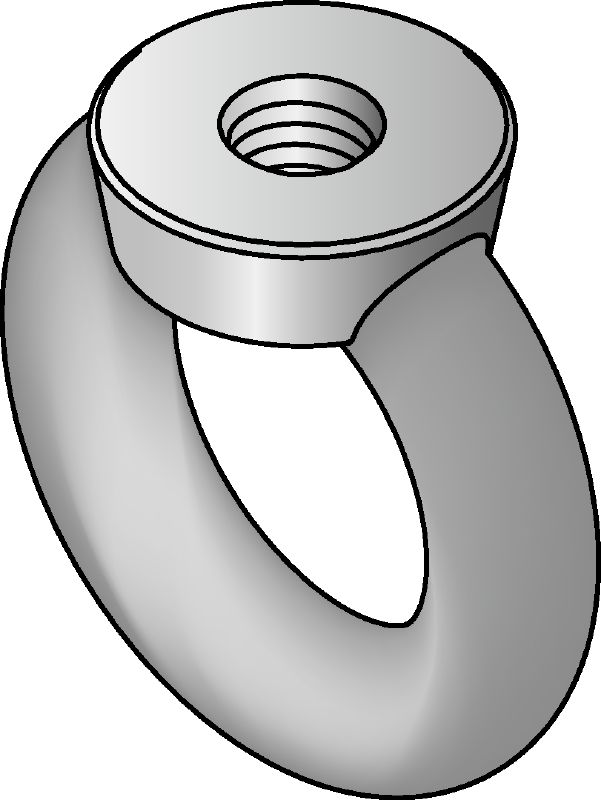 Galvanizált gyűrűs anya, DIN 582 A DIN 582 szabványnak megfelelő galvanizált gyűrűs anya hurkos fejekkel kampó csatlakoztatásához