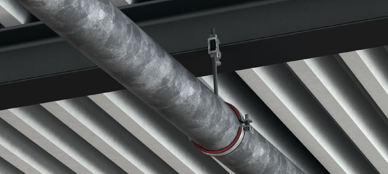 MP-U-I Gyorsbefogó csőbilincs Galvanizált csőbilincs hangszigetelő betéttel és gyorszárral a közepes igénybevételű munkák hatékonyságához Alkalmazások 1