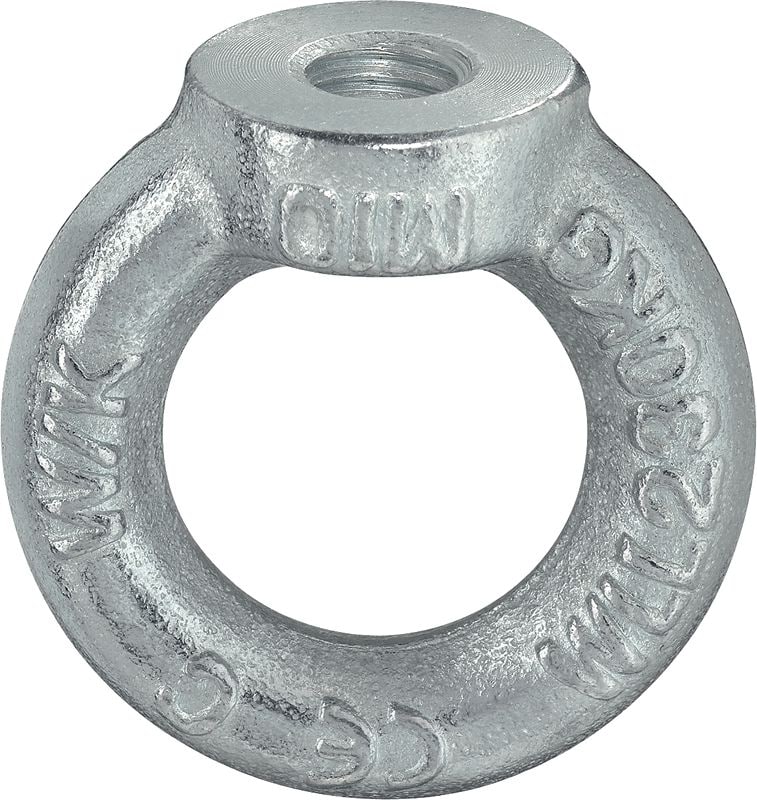 Rozsdamentes acél (A4) gyűrűs anya, DIN 582 A DIN 582 szabványnak megfelelő nemesacél (A4) gyűrűs anya hurkos fejekkel kampó csatlakoztatásához