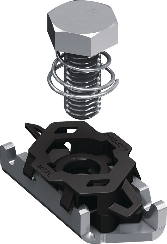 MT- FL Fast-Lock sínrögzítő anya csavarral Fast-Lock sínrögzítő anya csavarral az alaplapok és csatlakozók MT támasztósínekhez való csatlakoztatásához