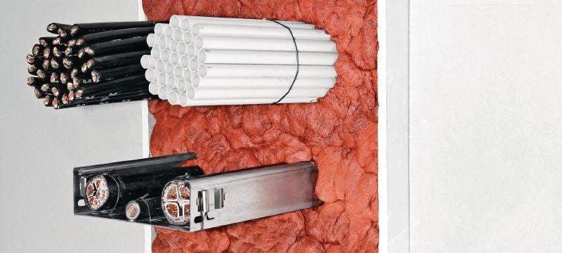 CFS-F FX rugalmas tűzvédelmi hab Az egyszerűen alkalmazható rugalmas tűzvédelmi hab segít tűz- és füstvédő gátakat létrehozni kábel- és vegyes átvezetések köré Alkalmazások 1