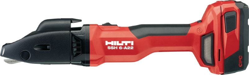 SSH 6-A22 akkumulátoros dupla lemezvágó Akkumulátoros lemezvágó: fémlemezek és spirálkorcolt csövek gyors, egyenes vagy ívelt vágásához és más fémmegmunkálási rutinfeladatokhoz 2,5 mm (12 Ga) vastagságig